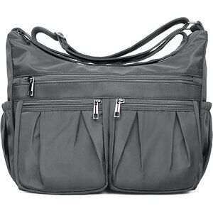 Women Grey-l Nylon Water Resistant Anti Theft Travel Crossbody Shoulder Bag